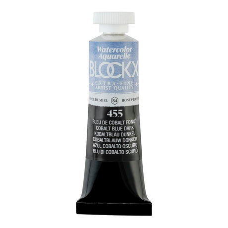 15ml BLOCKX Watercolour Tube in Cobalt Blue Dark, featuring light-resistant pigments for vibrant and durable artistic expression.