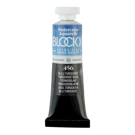 BLOCKX 15ml Turquoise Blue watercolour tube, featuring a semi-opaque, lightfast pigment for vibrant, durable artwork.