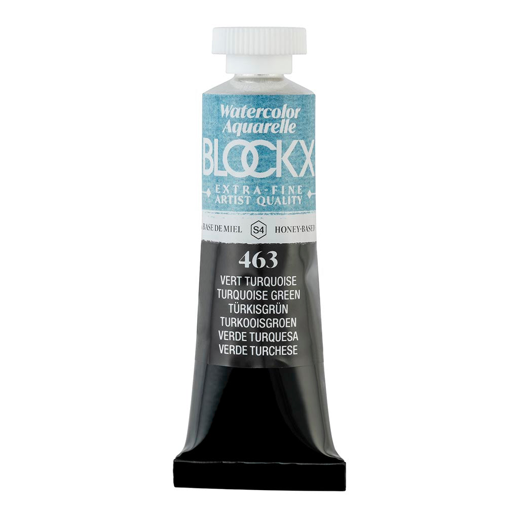 BLOCKX 15ml Watercolour Tube in vibrant Turquoise Green, semi-opaque, light-resistant, perfect for artistic layering.