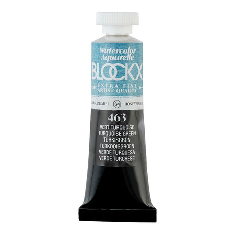BLOCKX 15ml Watercolour Tube in vibrant Turquoise Green, semi-opaque, light-resistant, perfect for artistic layering.