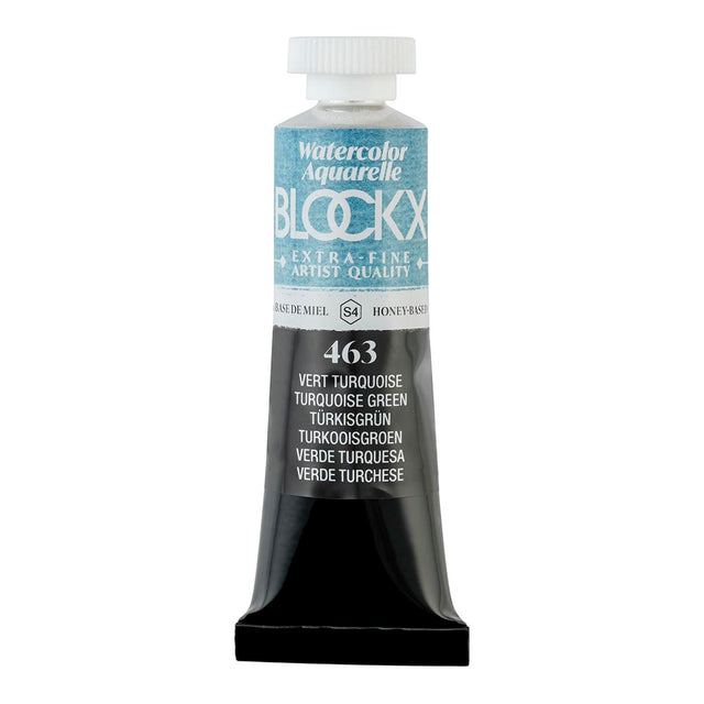 BLOCKX 15ml Watercolour Tube in vibrant Turquoise Green, semi-opaque, light-resistant, perfect for artistic layering.