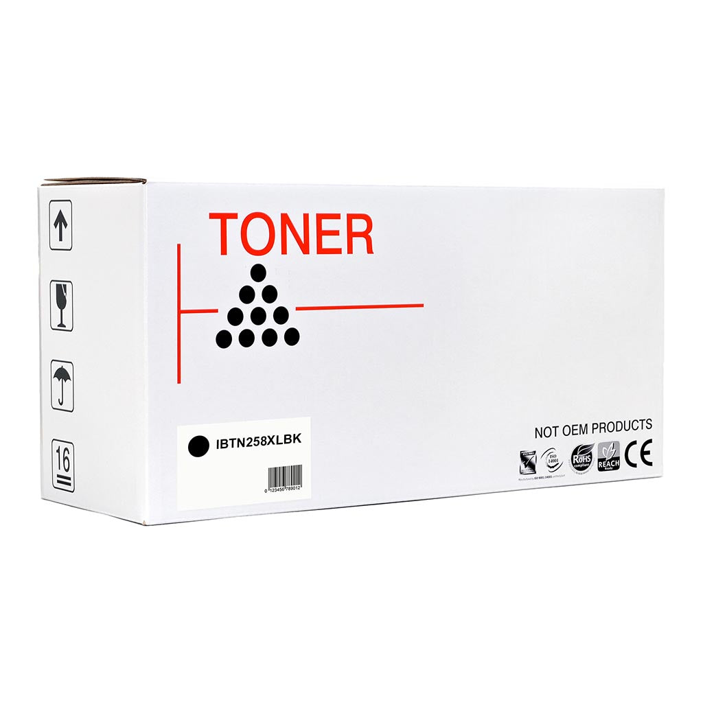 Icon Compatible Brother TN258XL Black Toner Cartridge for vibrant prints, yielding up to 3,000 pages, compatible with select Brother printers.