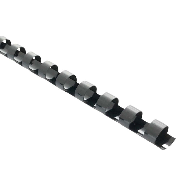 Pack of 25 black plastic binding coils, 10mm width, for professional document presentation and organization.