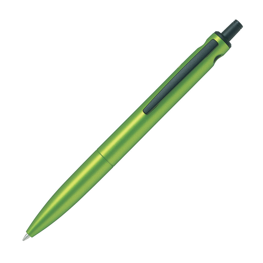 Pilot Explorer Ballpoint pen in Metallic Lime Green with medium 1.0mm tip, offering smooth blue ink writing and refillable convenience.