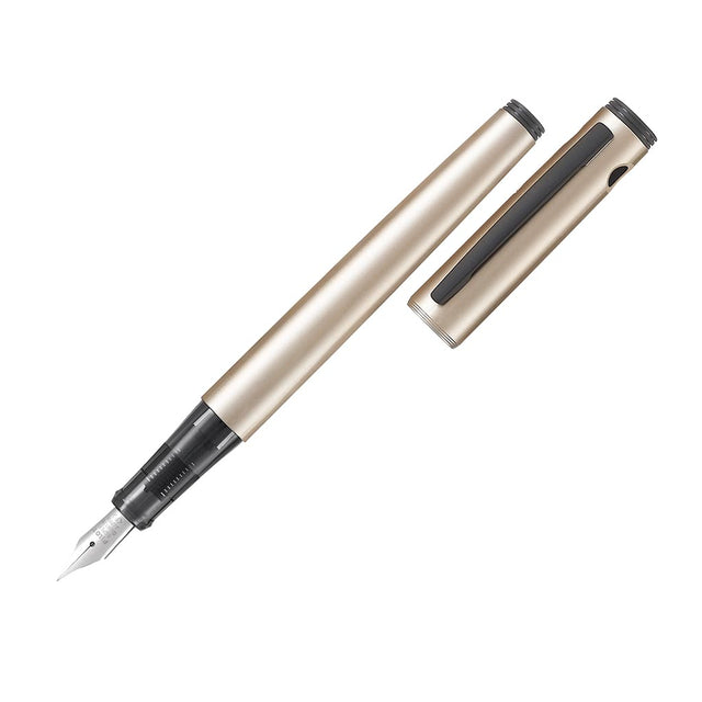 Pilot Explorer Fountain Pen with fine gold barrel, lightweight design, and smooth stainless steel nib in a gift box.