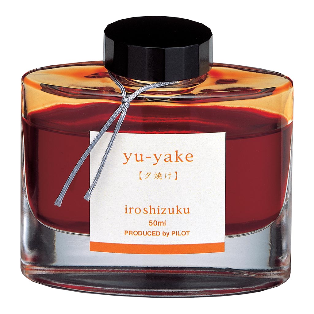 Pilot Iroshizuku Ink 50ml Sunset Yu-yake, showcasing rich pigments inspired by Japanese sunsets for vibrant writing and artwork.