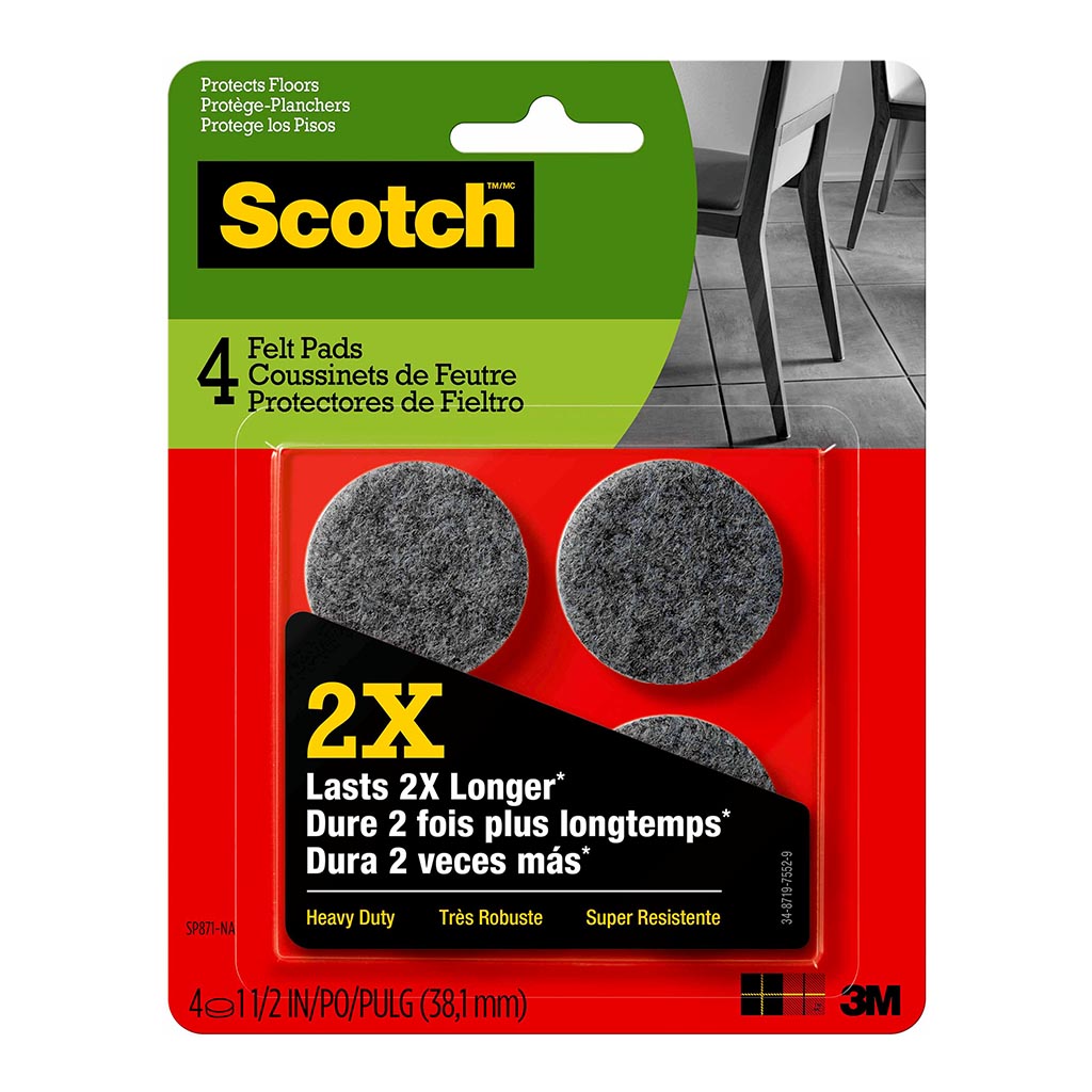 Scotch Felt Pads SP871 Heavy Duty 3.8cm Round, Pack of 4
