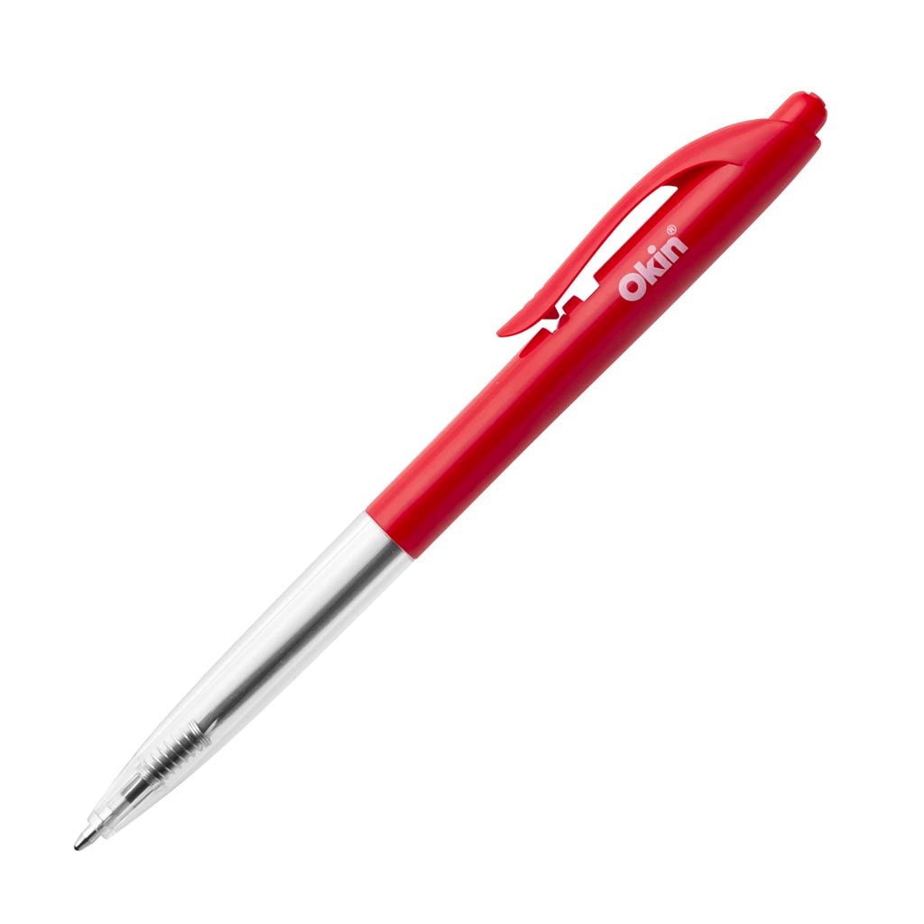 Okin Click Ballpoint Pen Medium Red, Pack of 50