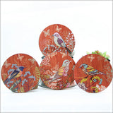 Set of 4 bird-illustrated coasters, featuring cork base and MDF construction, perfect for protecting surfaces and enhancing decor.