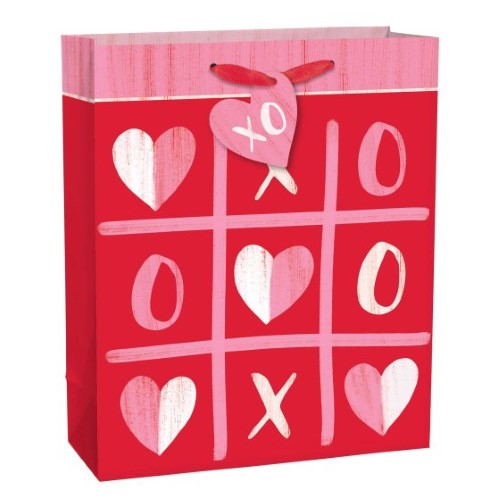 Large Valentine's Day gift bag, eco-friendly, spacious for chocolates and flowers, elegant design with sturdy handles.