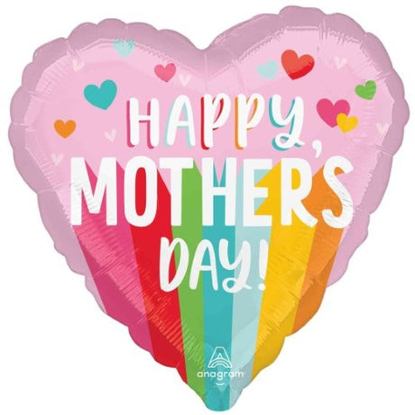 45cm Happy Mother's Day foil balloon with vibrant stripes, perfect for celebrations and heartfelt decorations.