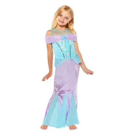 Vibrant mermaid costume for girls 3-4, featuring a shimmering sequin tail for imaginative underwater play.