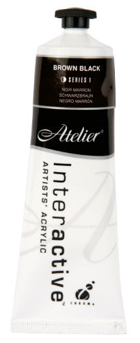 Atelier 80ml Brown Black Acrylic Paint, ideal for blending, layering, and detailed artwork on canvas and wood.