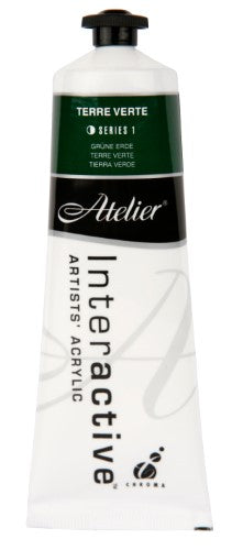 Atelier 80ml Terre Verte Acrylic Paint in rich green, perfect for versatile and innovative artistic techniques.