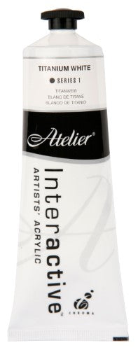 Atelier 80ml Titanium White Acrylic Paint, premium quality with controlled drying for seamless blending and layering.