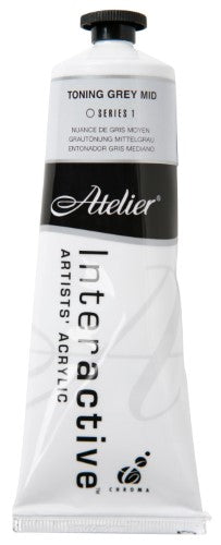 Atelier 80ml Toning Grey Mid Acrylic Paint, offering versatile performance and smooth finish for artists in Australia.