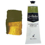 Atelier 80ml Green Gold Acrylic Paint, featuring high pigment concentration for vibrant, lustrous finishes on various surfaces.