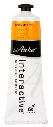 Atelier 80ml Indian Yellow acrylic paint, vibrant color, smooth application, ideal for all surfaces and techniques.