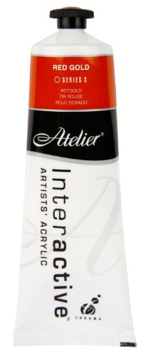 Atelier 80ml Acrylic Paint in Red Gold, ideal for blending and layering on various surfaces, enhances artistic creations.