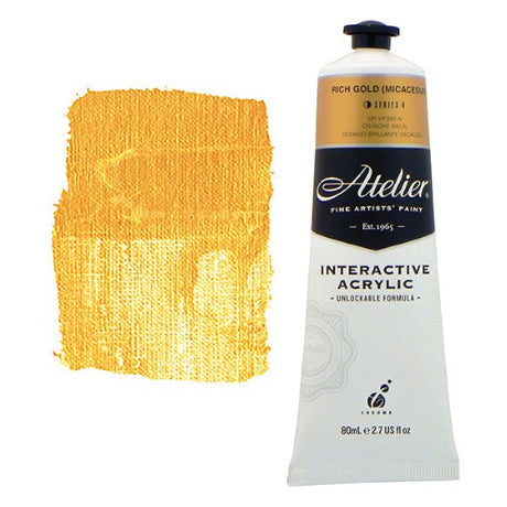 Atelier 80ml Rich Gold Acrylic Paint - premium quality for vibrant artwork, versatile for all skill levels, ideal for various surfaces.