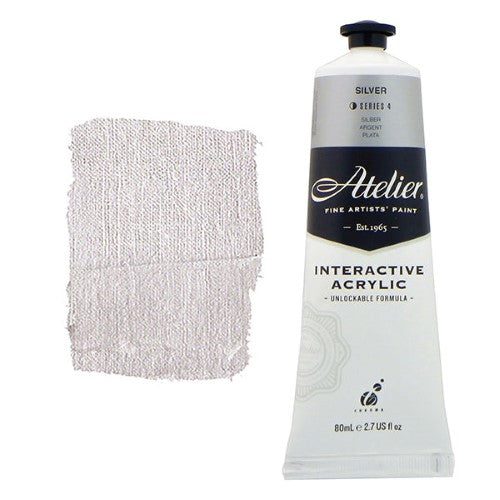 Atelier 80ml Silver Acrylic Paint offers smooth application for metallic accents, perfect for artists of all skill levels.