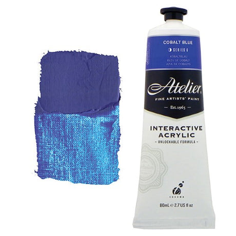 Atelier 80ml Cobalt Blue Acrylic Paint, ideal for vibrant art, blending, and layering techniques.