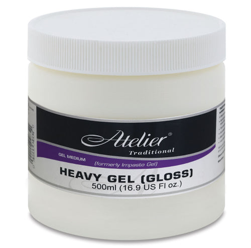 Acrylic Paint - Atelier Heavy Gel (Gloss) 500ml, ideal for versatile mixed media with a glossy finish for vibrant layers.