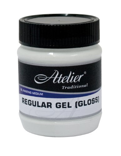 Atelier Regular Gel (Gloss) 250ml for a glossy finish and enhanced depth in acrylic artwork.