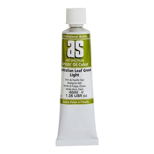 40ml tube of Artist Oil Paint in Aust Leaf Green Light, ideal for vibrant and lightfast artwork on various surfaces.