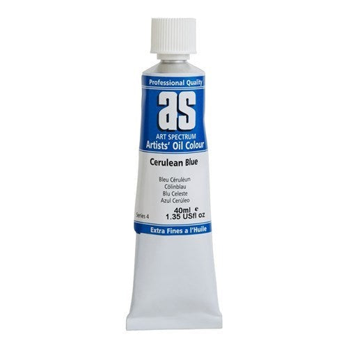 40ml tube of Cerulean Blue Artist Oil Paint, featuring vibrant pigments for bold and durable artwork.