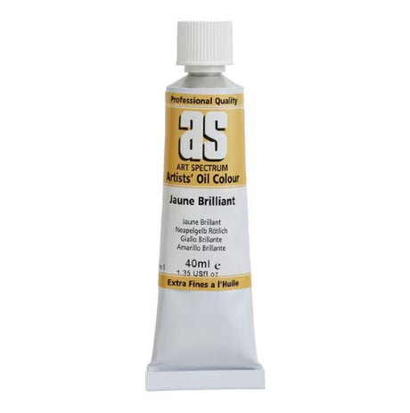 Vibrant 40ml tube of Artist Oil Paint in Jaune Brilliant, ideal for rich color application and creative artistic expression.