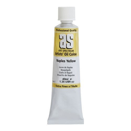 40ml tube of premium S1 Naples Yellow oil paint, perfect for vibrant highlights and smooth application in artwork.