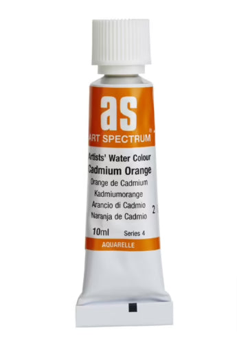 Vibrant 10ml Cadmium Orange watercolor paint for artists, featuring lightfast pigments for lasting brilliance.