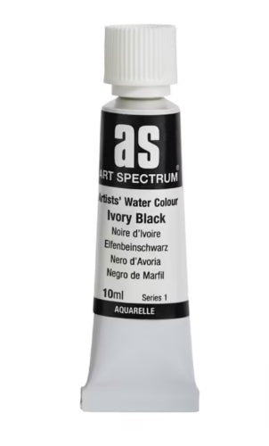 10ml tube of Art Spectrum Ivory Black watercolour, featuring lightfast pigments for vibrant, long-lasting artworks.