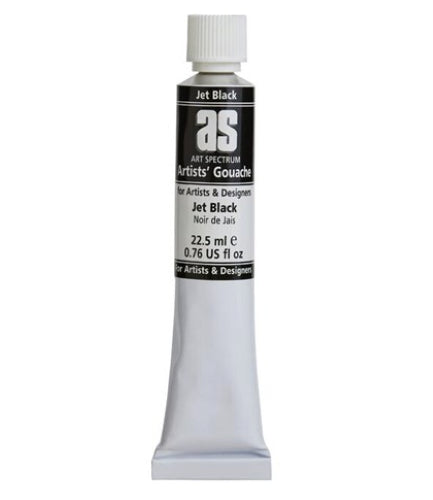 Art Spectrum As Gouache in Jet Black, 22.5 mL, features high-pigmentation, velvety matte finish for vibrant artwork.