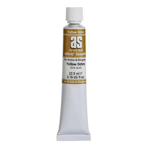 Art Spectrum As Gouache in Yellow Ochre, 22.5 mL tube, offers vibrant pigmentation and a smooth matte finish for versatile painting.