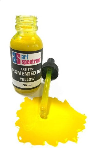 Vibrant 50ml yellow pigmented ink for artists, non-toxic, water-resistant, perfect for various techniques and surfaces.