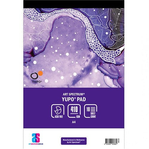 Art Spectrum Yupo Pad 410gsm, 10 sheets of ultra-smooth, bright white paper for vibrant art with various media.