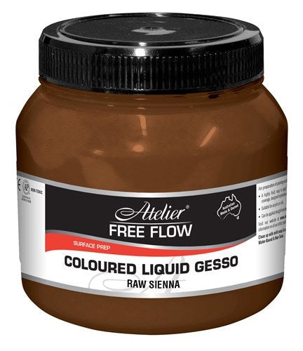 Acrylic Gesso Raw Sienna in 250ml, fluid consistency for easy application and gritty texture, ideal for mixed media projects.