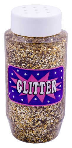 250ml jar of gold confetti glitter, ideal for crafts, decorations, and festive projects, safe for all ages.