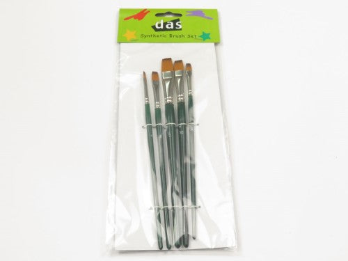 Set of 5 flat synthetic brushes for artists, perfect for acrylic, watercolor, and oil painting techniques.