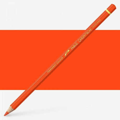 Vibrant Caran d'Ache Pablo Flame Red artist pencil for precise, colorful drawings with excellent lightfastness and eco-friendly quality.