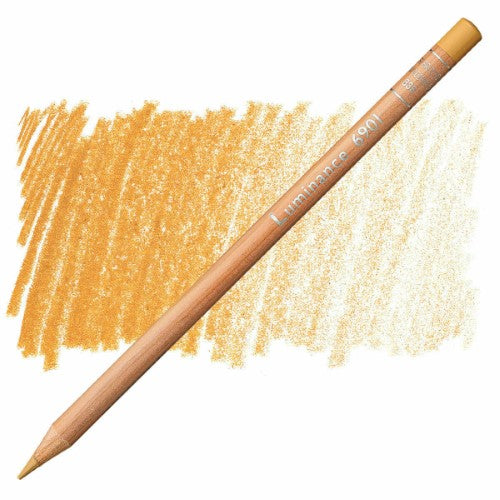 Pack of 3 Luminance 6901 artist pencils in Brown Ochre, featuring creamy lead, high lightfastness, and eco-friendly cedar wood.