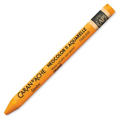 Pack of 10 Caran D’ache Neocolor II Orange Crayons, vibrant colors, soft texture, ideal for wet and dry techniques.