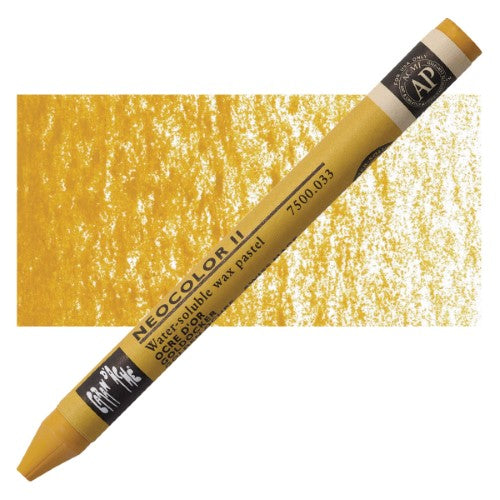 Caran D’ache Neocolor II Golden Ochre crayons in a pack of 10, offering vibrant colors and excellent lightfastness for artists.