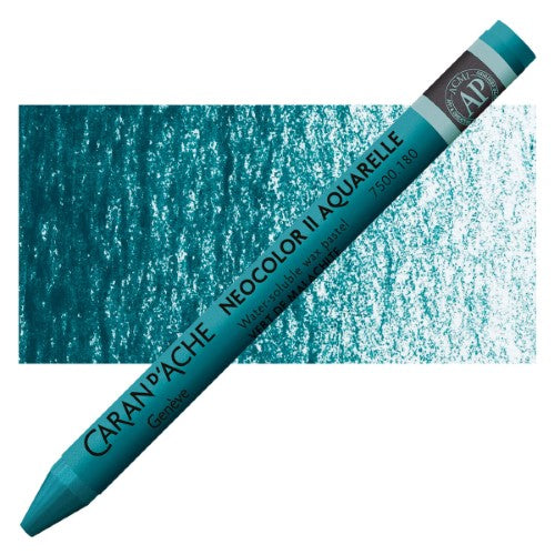 Pack of 10 Caran d'Ache Neocolor II Malachite Green crayons, ideal for vibrant artwork and blending techniques.