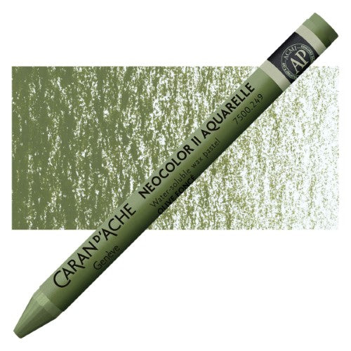 Pack of 10 Caran D’ache Neocolor II Olive Crayons, vibrant colors for artistic sketching and mixed-media projects.