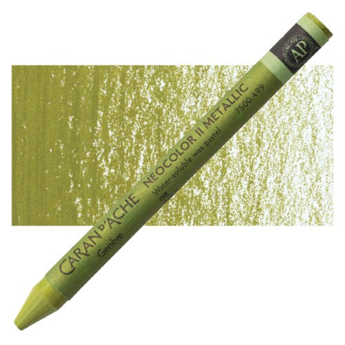 Pack of 10 Caran d'Ache Neocolor II Gold crayons, featuring vibrant colors for versatile wet and dry artistic techniques.