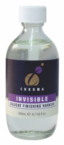 Chroma Invisible Solvent Varnish 200ml protects and enhances acrylic and oil paintings with a non-yellowing, strippable finish.