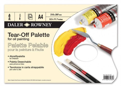 Disposable tear-off palette with 50 smooth sheets for convenient oil painting and easy cleanup, ideal for artists on the go.